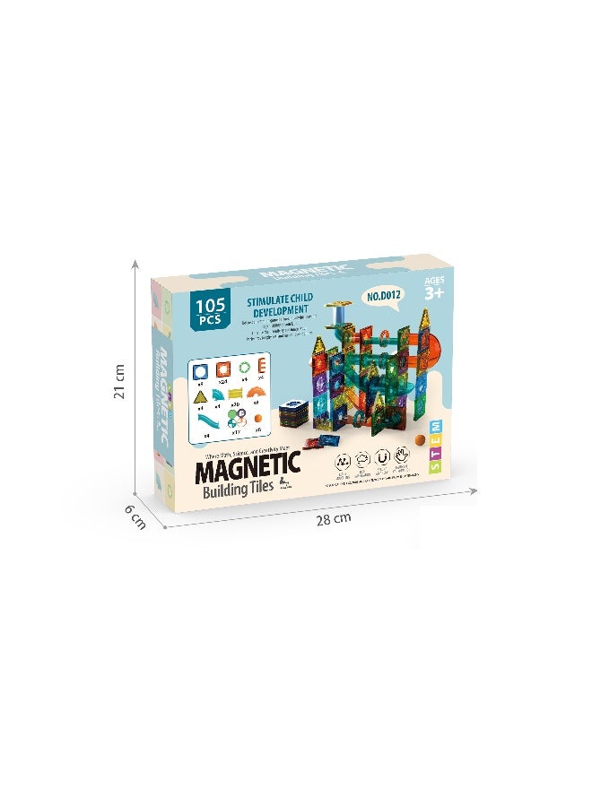 Magni Mates 105 PCS Magnetic Building Tiles DIY Blocks Set – Colorful Magnetic Construction Blocks with Marble Run Slides for Kids STEM Creative Learning Play Toy - Image 4